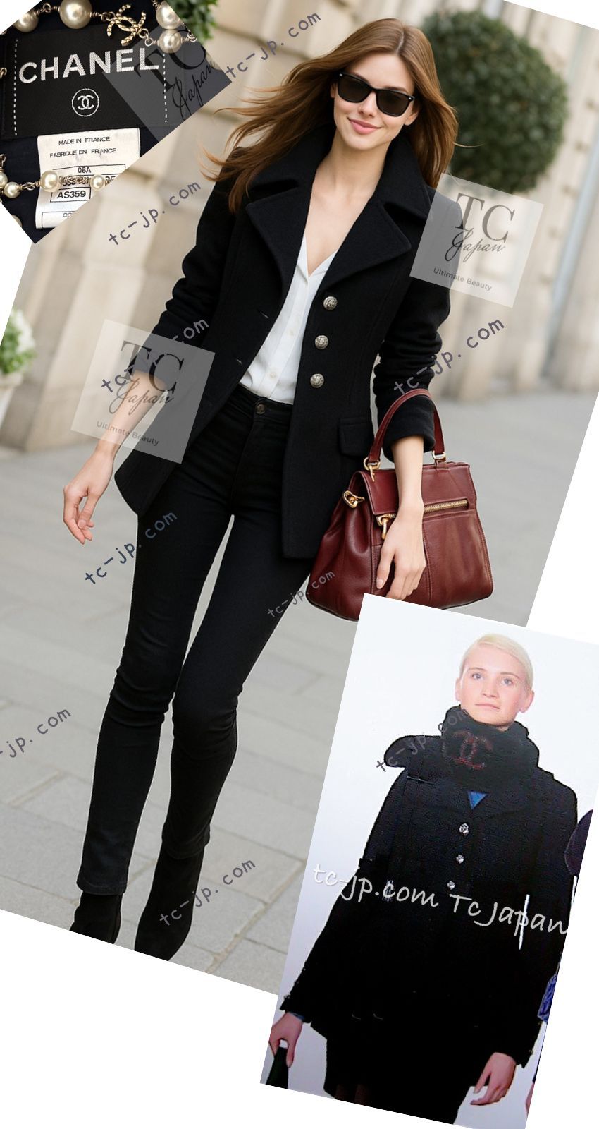 CHANEL ジャケット シャネル ジャケット コート CHANEL ダークネイビー ウール