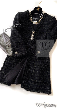 CHANEL 07PF Black Metallic Long Tweed Coat Jacket 38 40 シャネル ブラック メタリック ロング ツイード コート ジャケット 即発