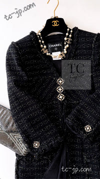 CHANEL 07PF Black Metallic Long Tweed Coat Jacket 38 40 シャネル ブラック メタリック ロング ツイード コート ジャケット 即発