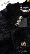 CHANEL 07PF Black Metallic Long Tweed Coat Jacket 38 40 シャネル ブラック メタリック ロング ツイード コート ジャケット 即発
