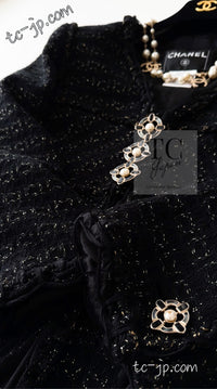 CHANEL 07PF Black Metallic Long Tweed Coat Jacket 38 40 シャネル ブラック メタリック ロング ツイード コート ジャケット 即発