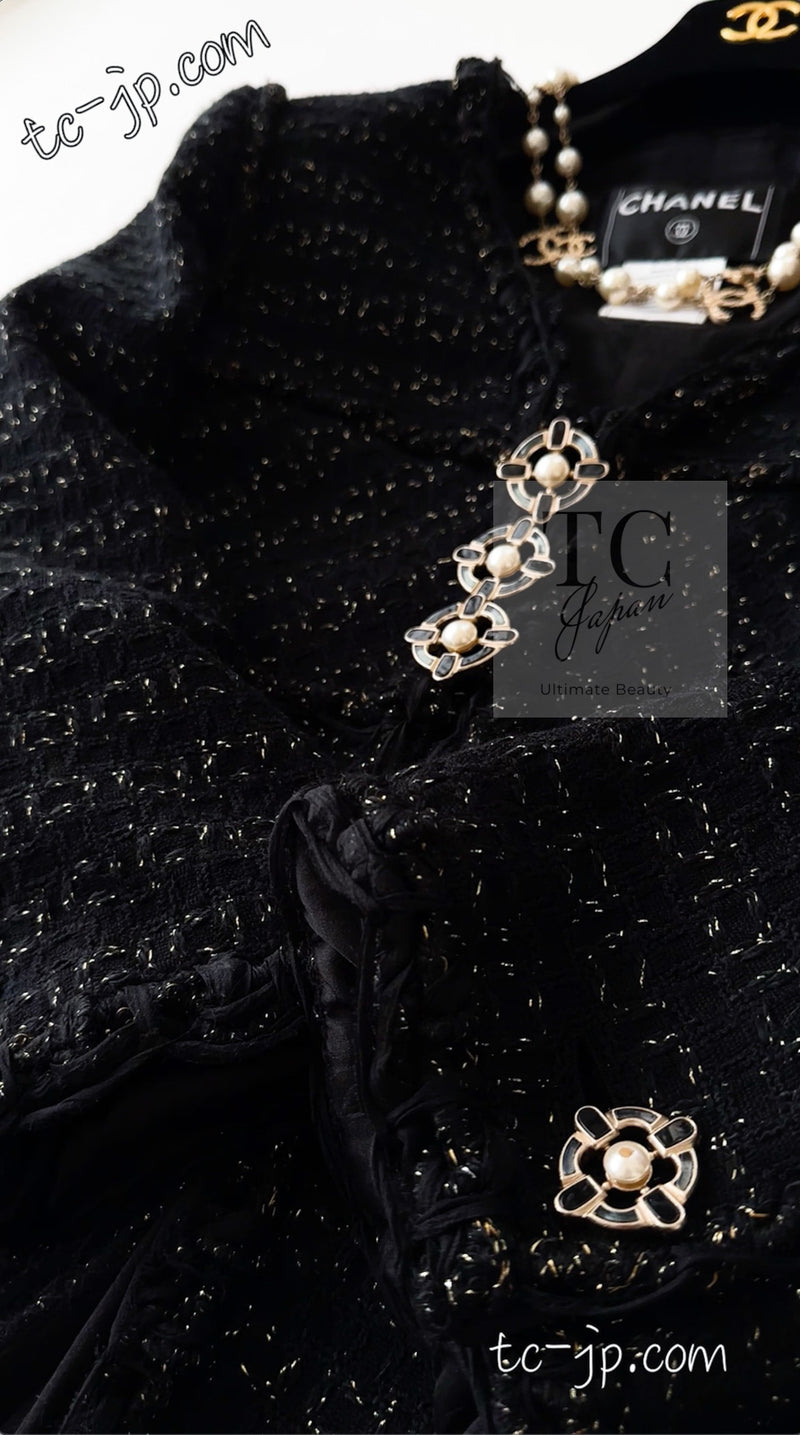 CHANEL 07PF Black Metallic Long Tweed Coat Jacket 38 40 シャネル ブラック メタリック ロング ツイード コート ジャケット 即発