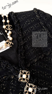 CHANEL 07PF Black Metallic Long Tweed Coat Jacket 38 40 シャネル ブラック メタリック ロング ツイード コート ジャケット 即発