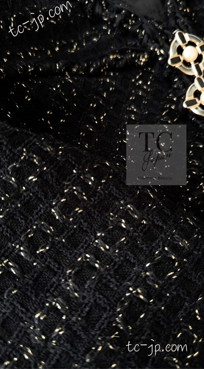 CHANEL 07PF Black Metallic Long Tweed Coat Jacket 38 40 シャネル ブラック メタリック ロング ツイード コート ジャケット 即発