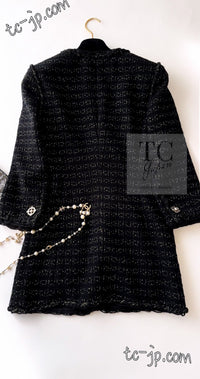 CHANEL 07PF Black Metallic Long Tweed Coat Jacket 38 40 シャネル ブラック メタリック ロング ツイード コート ジャケット 即発