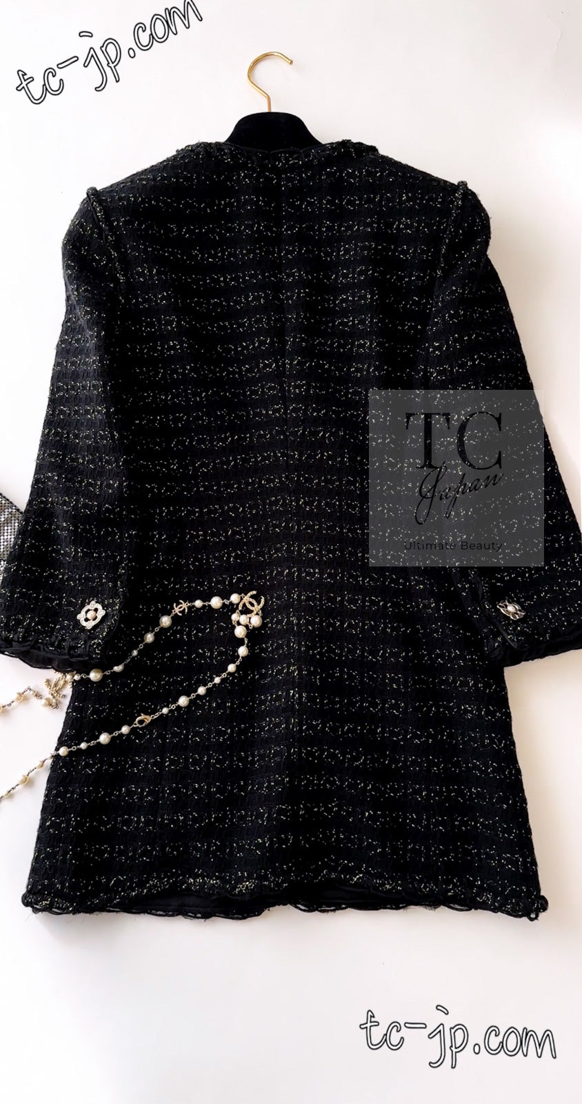 CHANEL 07PF Black Metallic Long Tweed Coat Jacket 38 40 シャネル ブラック メタリック ロング ツイード コート ジャケット 即発