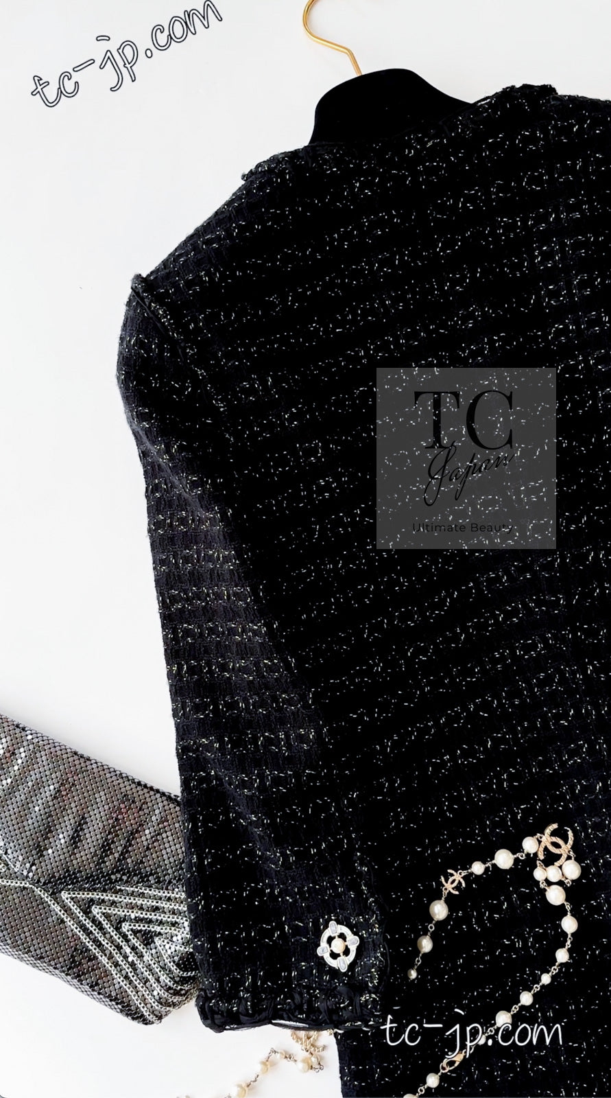 CHANEL 07PF Black Metallic Long Tweed Coat Jacket 38 40 シャネル ブラック メタリック ロング ツイード コート ジャケット 即発