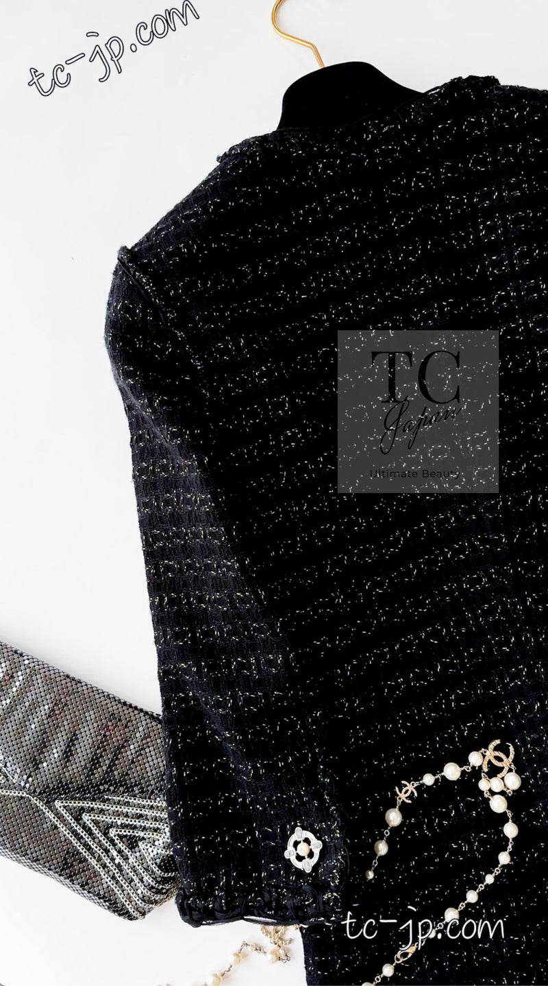 CHANEL 07PF Black Metallic Long Tweed Coat Jacket 38 40 シャネル ブラック メタリック ロング ツイード コート ジャケット 即発