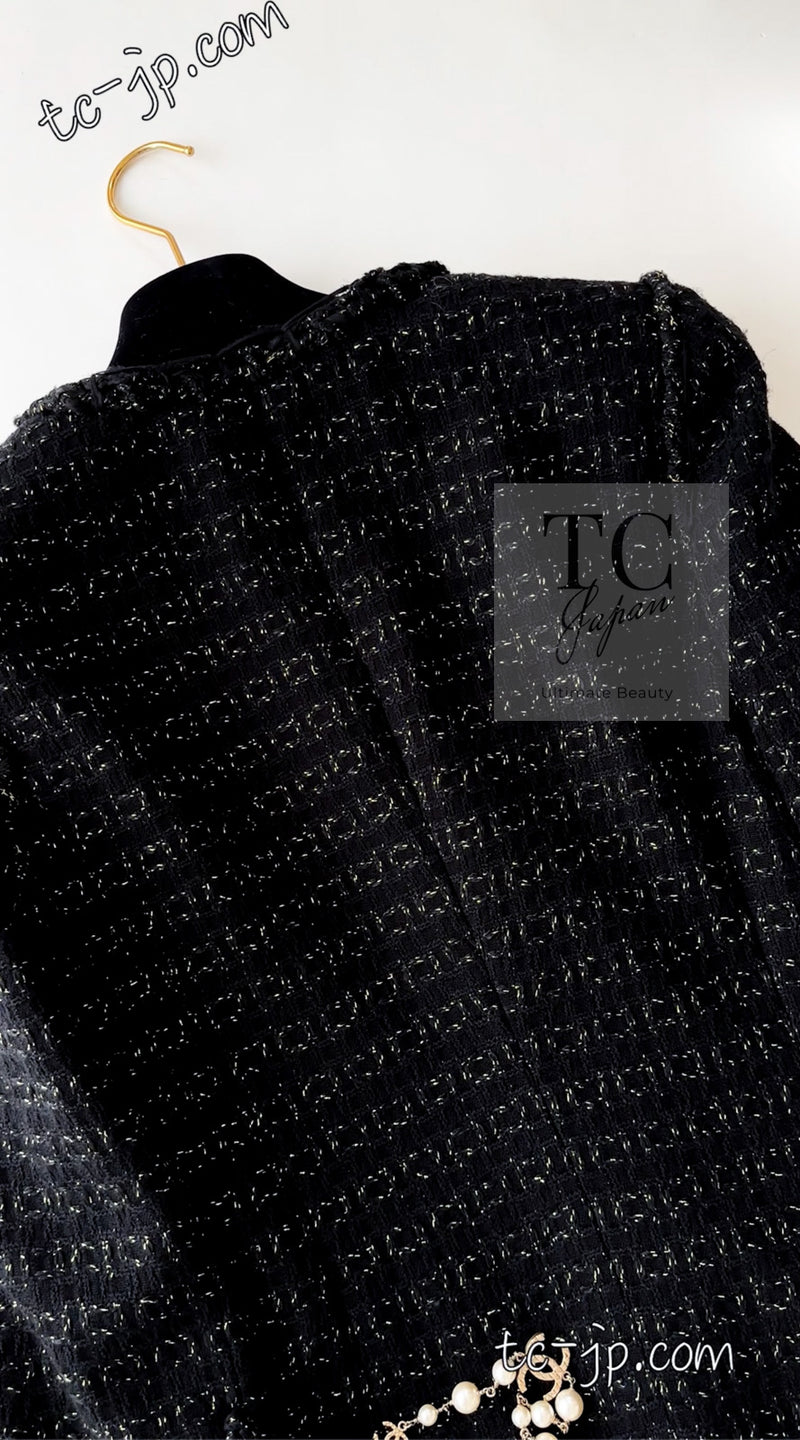 CHANEL 07PF Black Metallic Long Tweed Coat Jacket 38 40 シャネル ブラック メタリック ロング ツイード コート ジャケット 即発