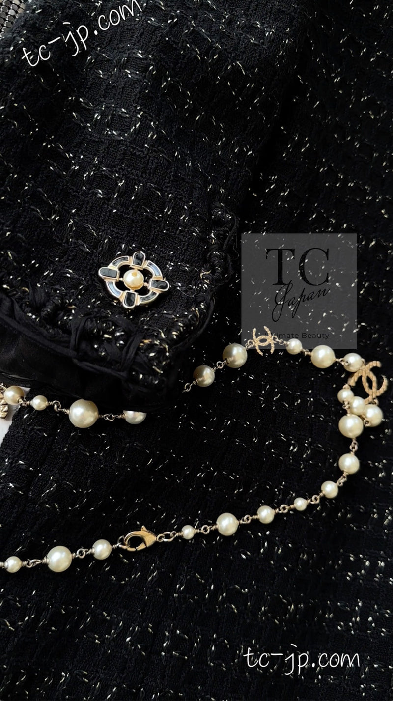 CHANEL 07PF Black Metallic Long Tweed Coat Jacket 38 40 シャネル ブラック メタリック ロング ツイード コート ジャケット 即発