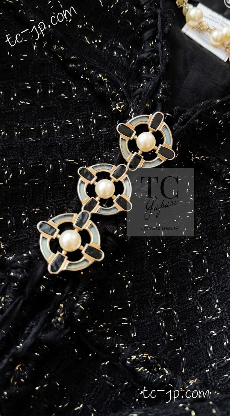 CHANEL 07PF Black Metallic Long Tweed Coat Jacket 38 40 シャネル ブラック メタリック ロング ツイード コート ジャケット 即発