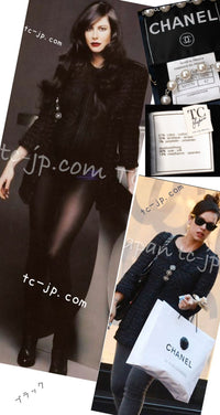CHANEL 07PF Black Metallic Long Tweed Coat Jacket 38 40 シャネル ブラック メタリック ロング ツイード コート ジャケット 即発