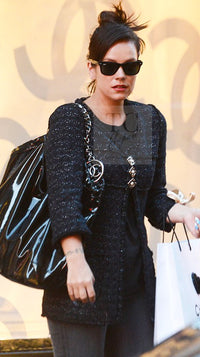 CHANEL 07PF Black Metallic Long Tweed Coat Jacket 38 40 シャネル ブラック メタリック ロング ツイード コート ジャケット 即発