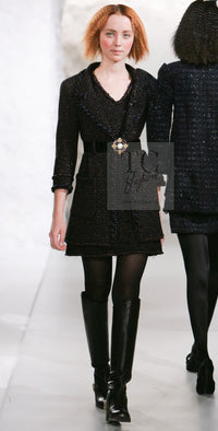 CHANEL 07PF Black Blue Metallic Wool Cashmere Tweed Jacket Coat 38 シャネル ブラック ブルー メタリック ウール カシミヤ ツイード ジャケット コート 即発