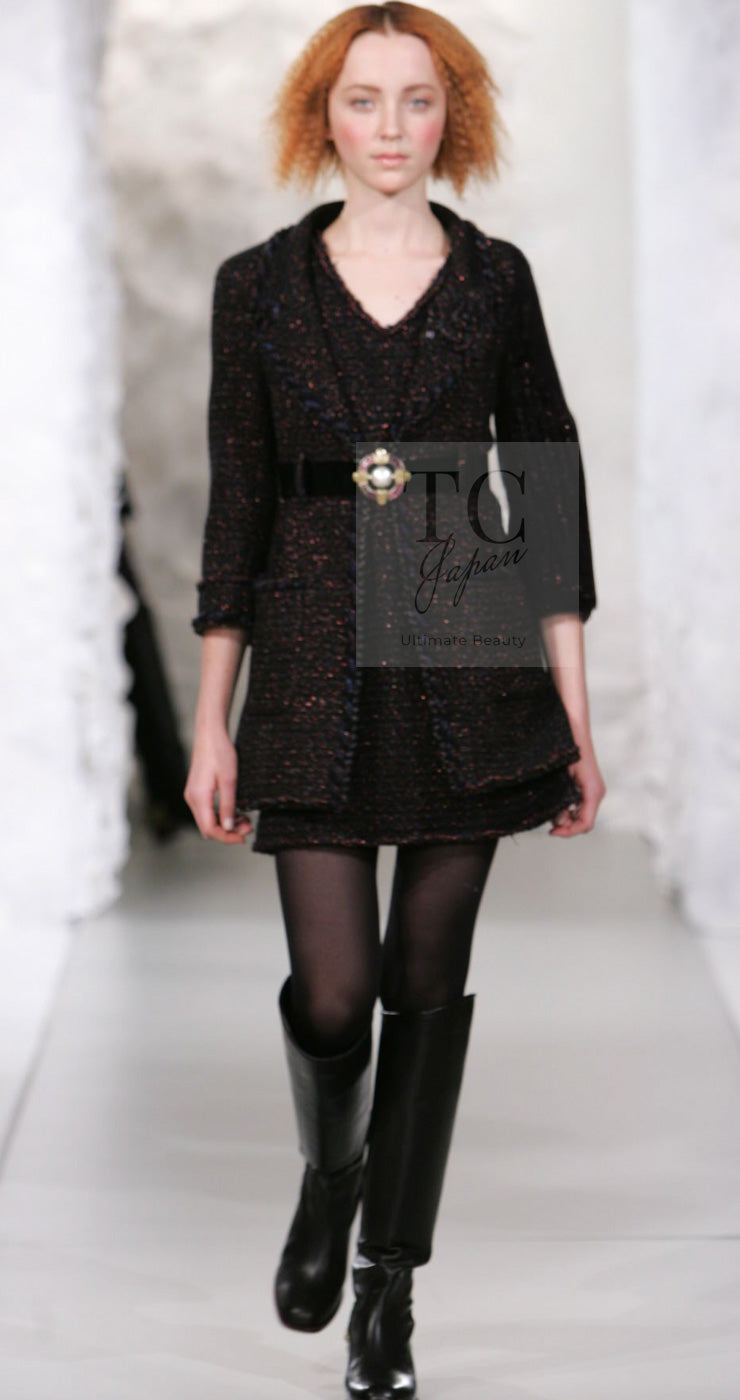 CHANEL 07PF Black Blue Metallic Wool Cashmere Tweed Jacket Coat 38 シャネル ブラック ブルー メタリック ウール カシミヤ ツイード ジャケット コート 即発 - TC JAPAN