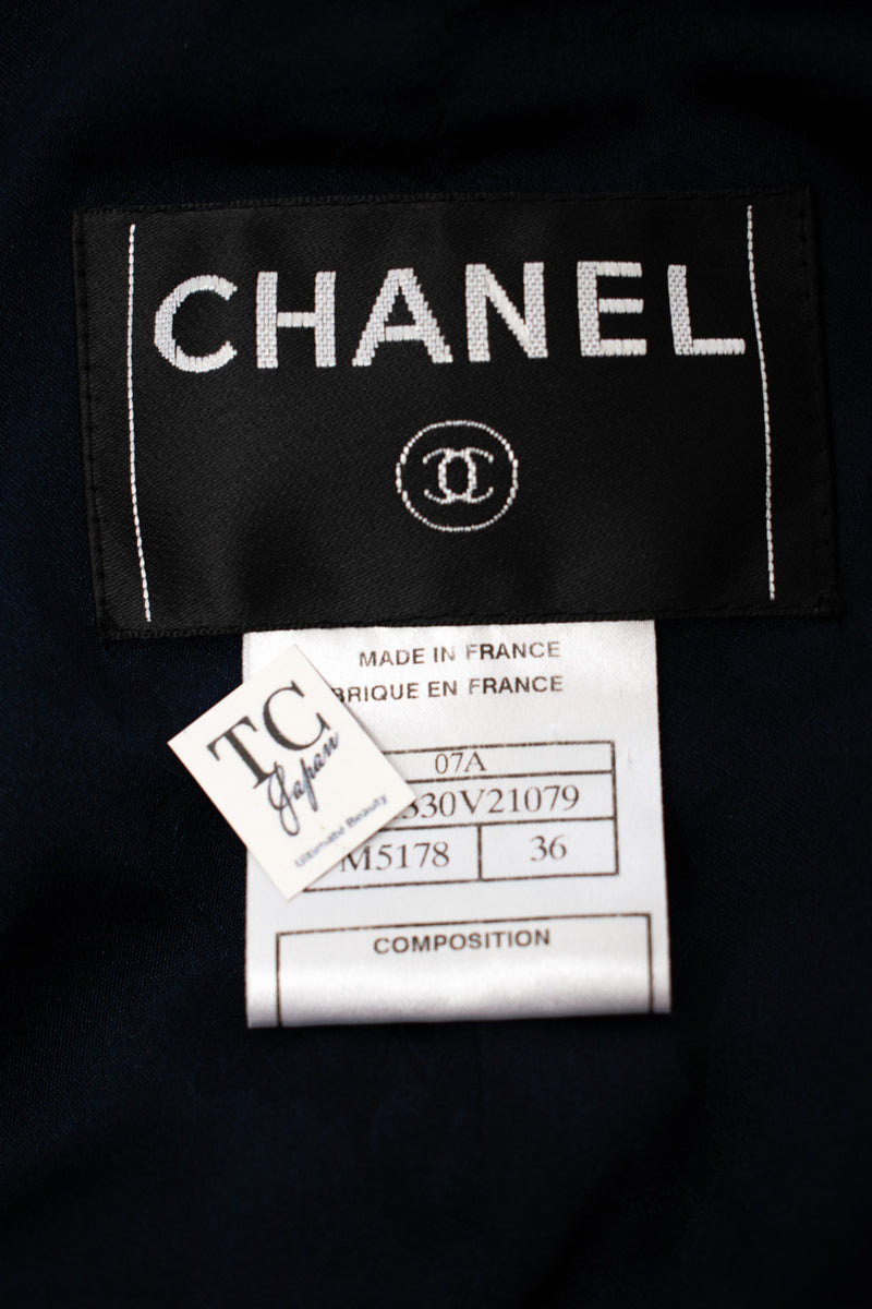 CHANEL 07PF Black Blue Metallic Tweed Jacket 36 シャネル ブラック ネイビー メタリック ツイード ジャケット 即発