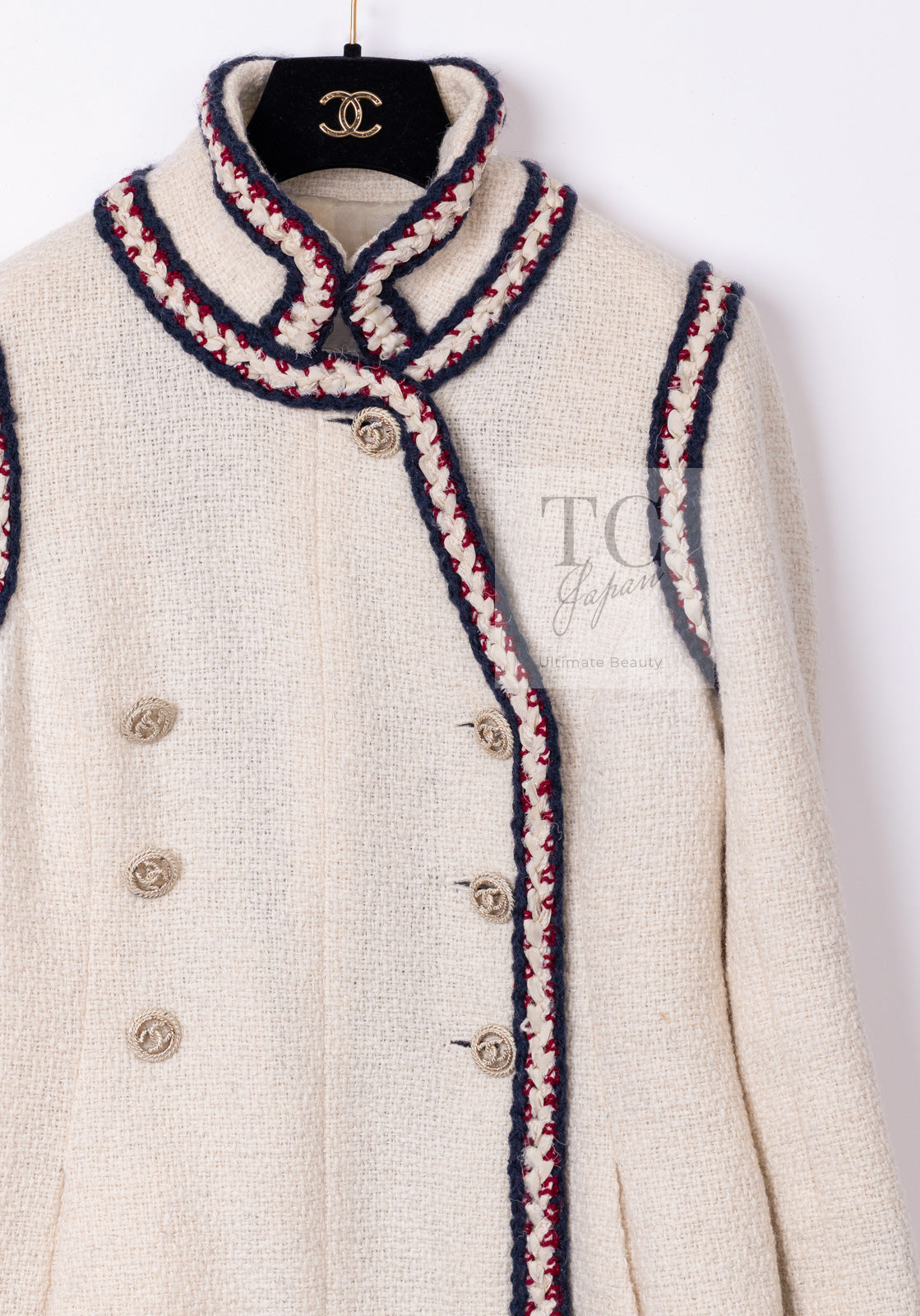 シャネル ジャケット CHANEL 10PF アイボリー トリム ウール ツイード