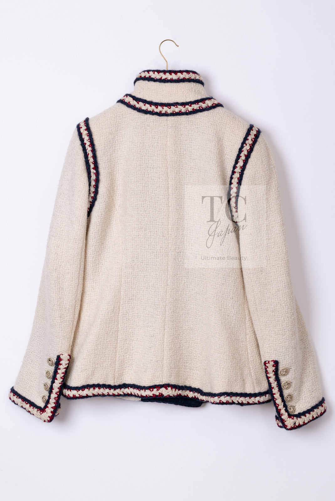 シャネル ジャケット CHANEL 10PF アイボリー トリム ウール ツイード