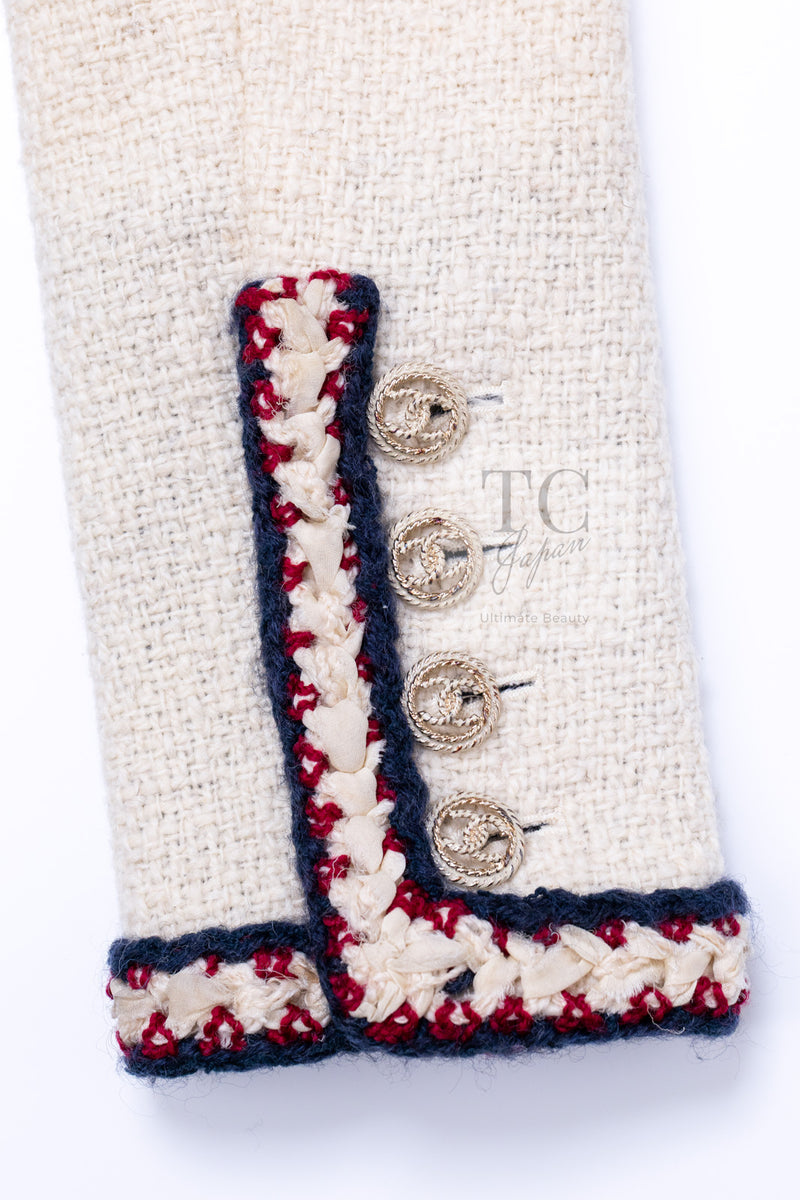 CHANEL 10PF Ivory Blade Trim Wool Tweed Jacket 38 シャネル アイボリー ブレイド トリム ウール ツイード ジャケット 即発