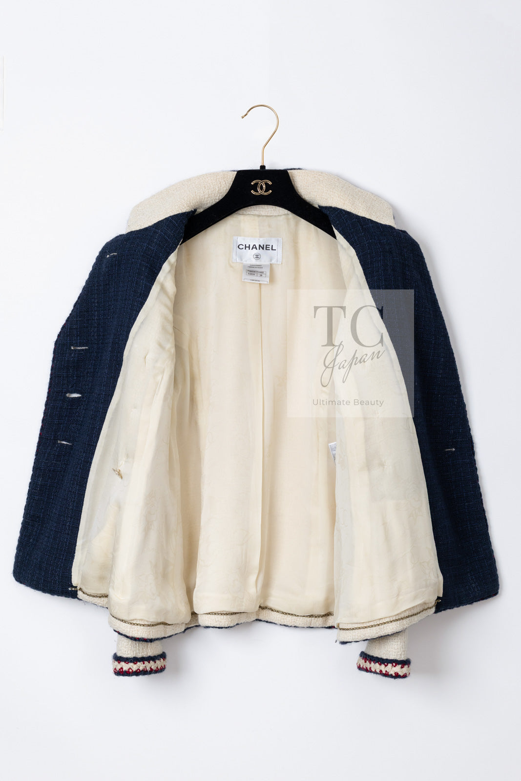 シャネル ジャケット CHANEL 10PF アイボリー トリム ウール ツイード