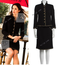 CHANEL 11PF Black Gold Gripoix Buttons Wool Jacket Skirt Suit Cameron Diaz 38 シャネル ブラック ゴールド グリポア宝石ボタン ウール ジャケット スカート スーツ キャメロン ディアス 即発