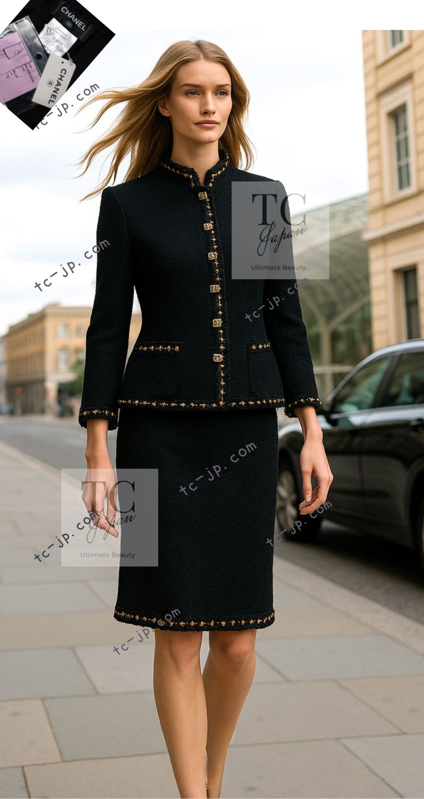 CHANEL 11PF Black Gold Gripoix Buttons Wool Jacket Skirt Suit Cameron Diaz 38 シャネル ブラック ゴールド グリポア宝石ボタン ウール ジャケット スカート スーツ キャメロン ディアス 即発