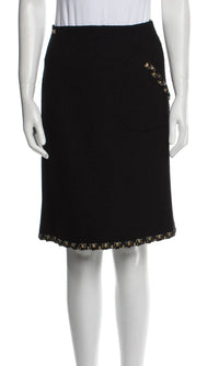 CHANEL 11PF Black Gold Gripoix Buttons Wool Jacket Skirt Suit Cameron Diaz 38 シャネル ブラック ゴールド グリポア宝石ボタン ウール ジャケット スカート スーツ キャメロン ディアス