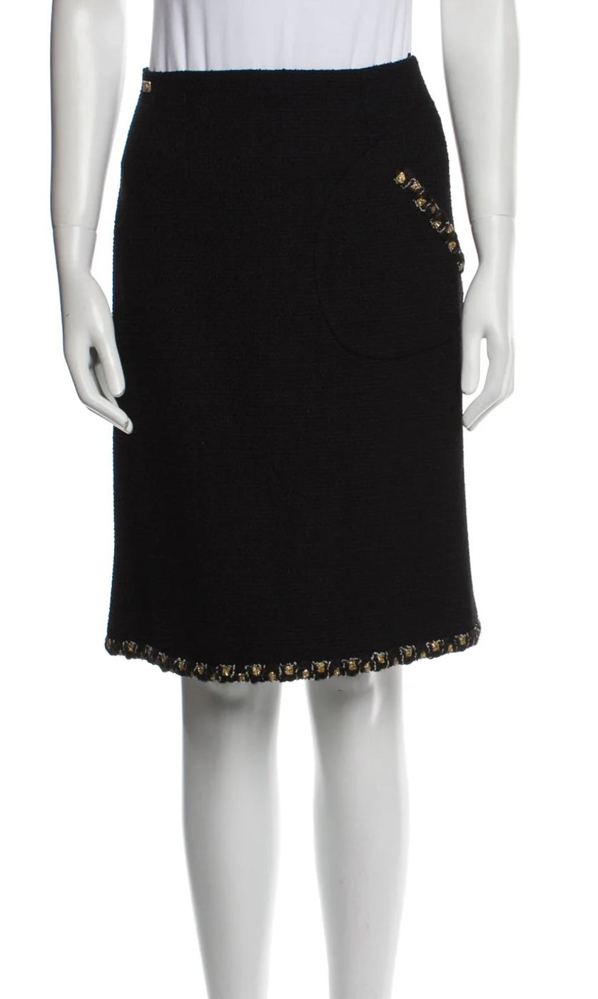 CHANEL 11PF Black Gold Gripoix Buttons Wool Jacket Skirt Suit Cameron Diaz 38 シャネル ブラック ゴールド グリポア宝石ボタン ウール ジャケット スカート スーツ キャメロン ディアス