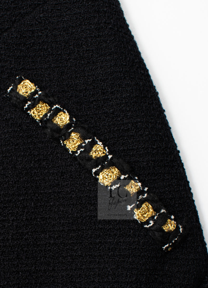 CHANEL 11PF Black Gold Gripoix Buttons Wool Jacket Skirt Suit Cameron Diaz 38 シャネル ブラック ゴールド グリポア宝石ボタン ウール ジャケット スカート スーツ キャメロン ディアス