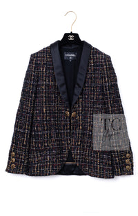 CHANEL 19PF Black Gold Wool Mohair Silk Tweed Jacket 38 シャネル ブラック ゴールド ウール モヘア シルク ツイード ジャケット 即発