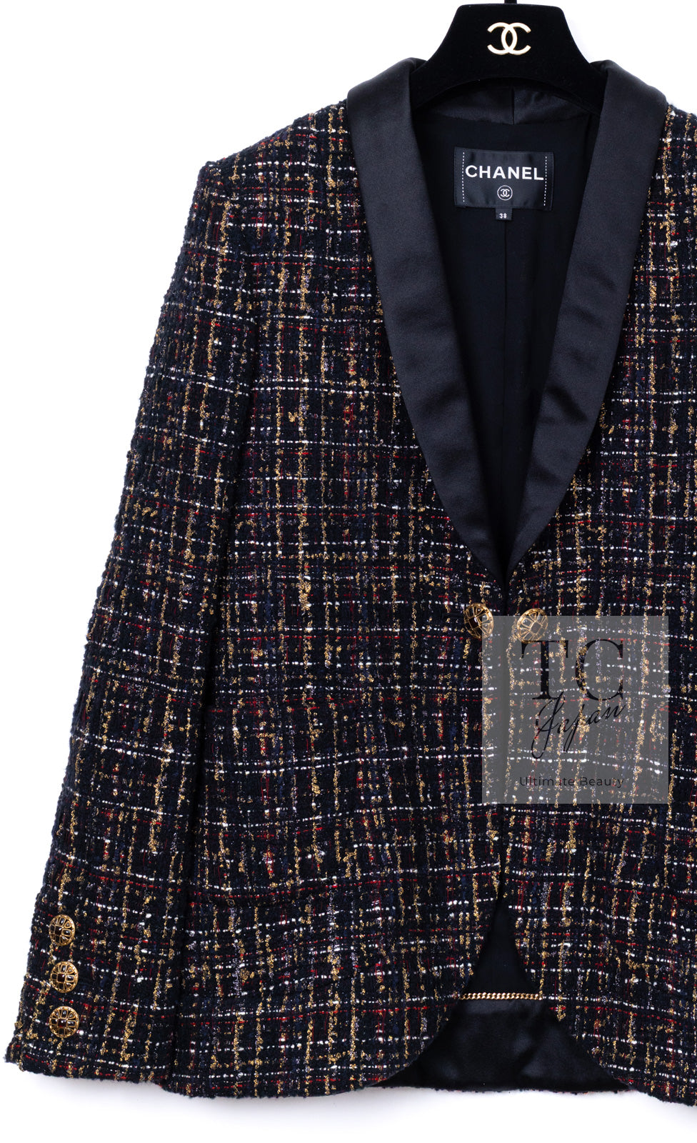 CHANEL 19PF Black Gold Wool Mohair Silk Tweed Jacket 38 シャネル ブラック ゴールド ウール モヘア シルク ツイード ジャケット 即発