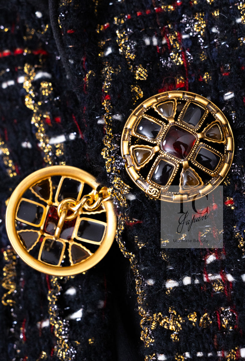 CHANEL 19PF Black Gold Wool Mohair Silk Tweed Jacket 38 シャネル ブラック ゴールド ウール モヘア シルク ツイード ジャケット 即発