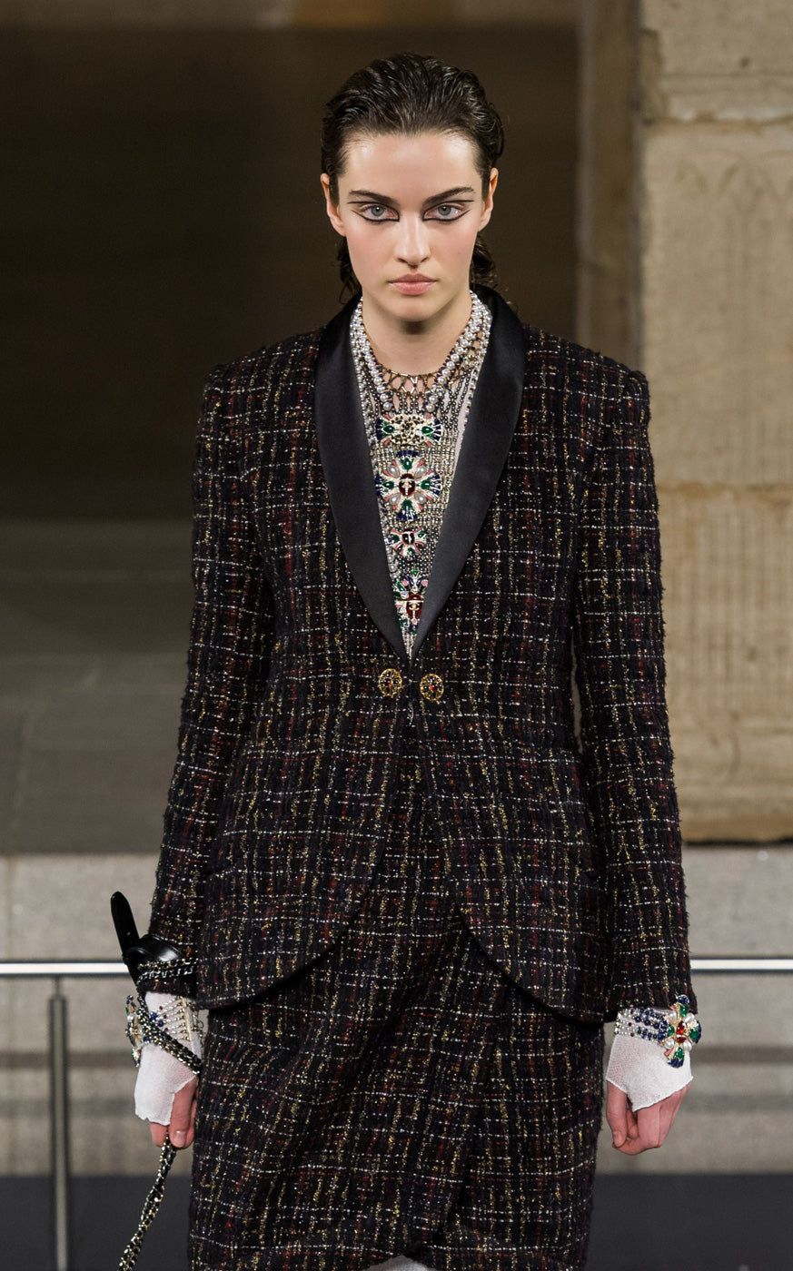 CHANEL 19PF Black Gold Wool Mohair Silk Tweed Jacket 38 シャネル ブラック ゴールド ウール モヘア シルク ツイード ジャケット 即発