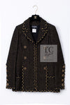 CHANEL 11PF Black Metallic Gold Wood Tweed Jacket 38 シャネル ブラック メタリック ゴールド ウール ツイード ジャケット 即発
