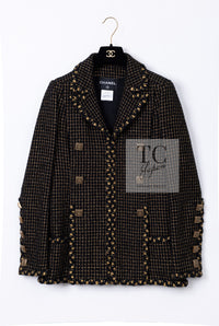 CHANEL 11PF Black Metallic Gold Wood Tweed Jacket 38 シャネル ブラック メタリック ゴールド ウール ツイード ジャケット 即発