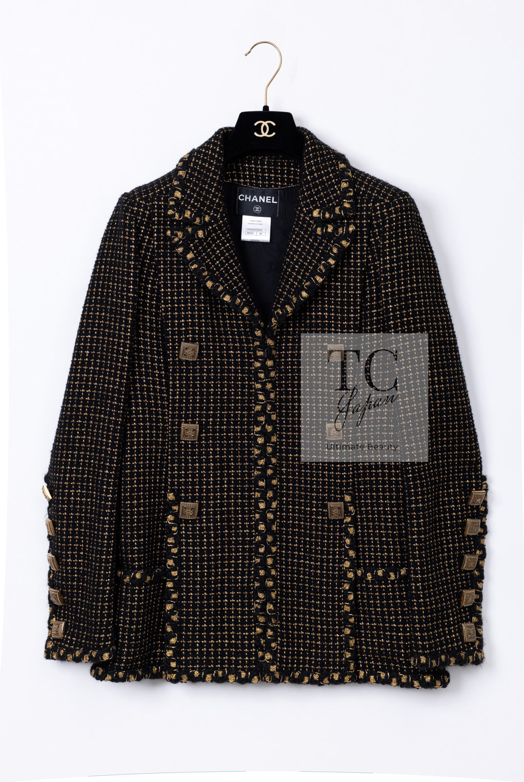 CHANEL 11PF Black Metallic Gold Wood Tweed Jacket 38 シャネル ブラック メタリック ゴールド ウール ツイード ジャケット 即発