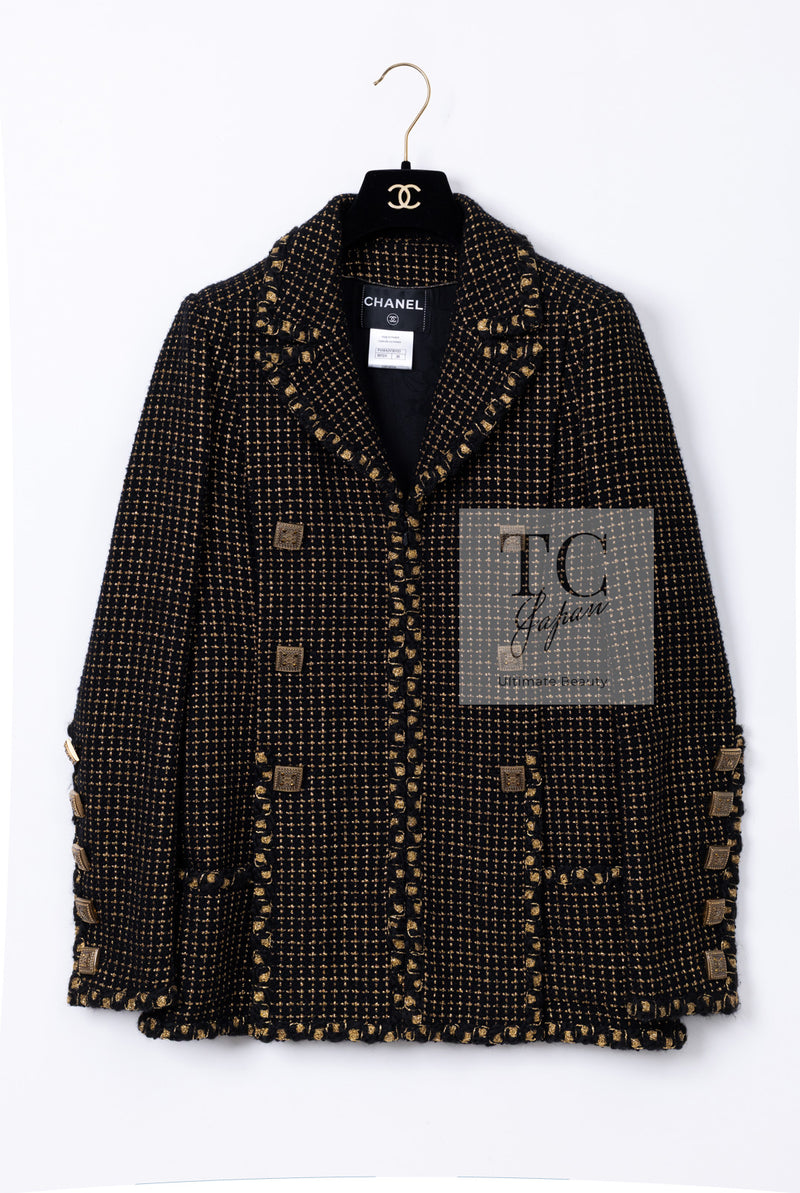 CHANEL 11PF Black Metallic Gold Wood Tweed Jacket 38 シャネル ブラック メタリック ゴールド ウール ツイード ジャケット 即発