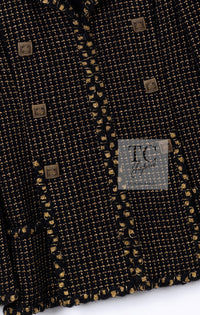 CHANEL 11PF Black Metallic Gold Wood Tweed Jacket 38 シャネル ブラック メタリック ゴールド ウール ツイード ジャケット 即発