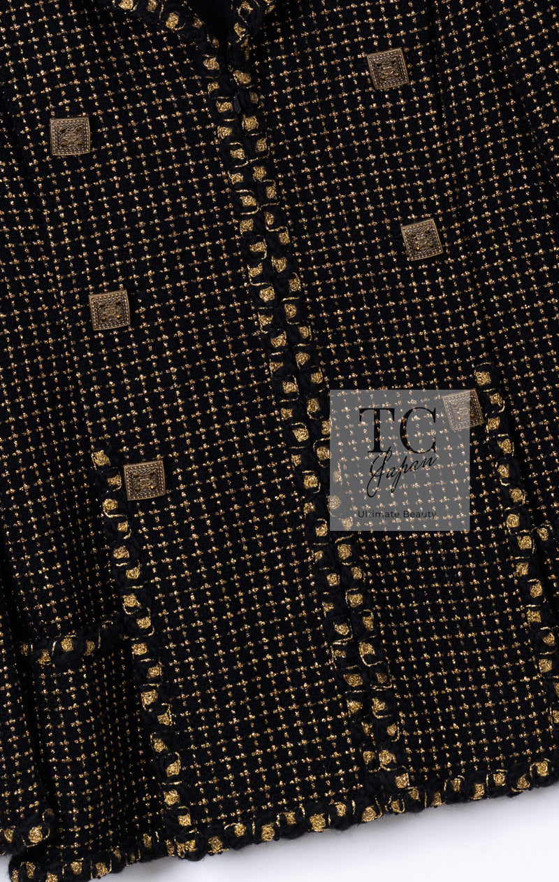 CHANEL 11PF Black Metallic Gold Wood Tweed Jacket 38 シャネル ブラック メタリック ゴールド ウール ツイード ジャケット 即発