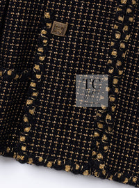 CHANEL 11PF Black Metallic Gold Wood Tweed Jacket 38 シャネル ブラック メタリック ゴールド ウール ツイード ジャケット 即発