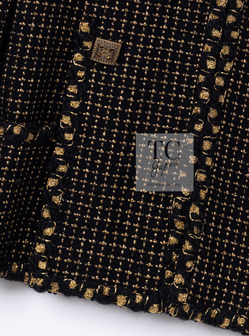 CHANEL 11PF Black Metallic Gold Wood Tweed Jacket 38 シャネル ブラック メタリック ゴールド ウール ツイード ジャケット 即発