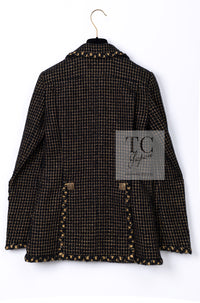 CHANEL 11PF Black Metallic Gold Wood Tweed Jacket 38 シャネル ブラック メタリック ゴールド ウール ツイード ジャケット 即発