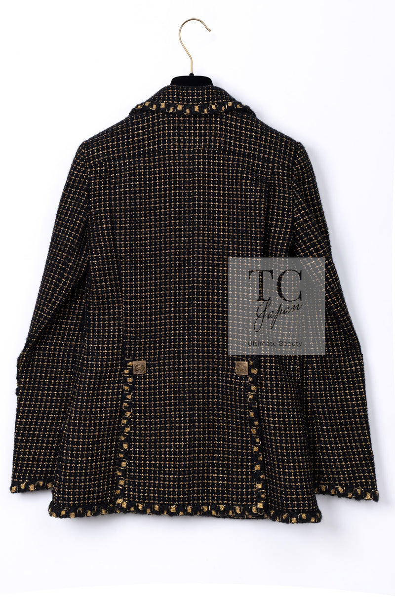 CHANEL 11PF Black Metallic Gold Wood Tweed Jacket 38 シャネル ブラック メタリック ゴールド ウール ツイード ジャケット 即発