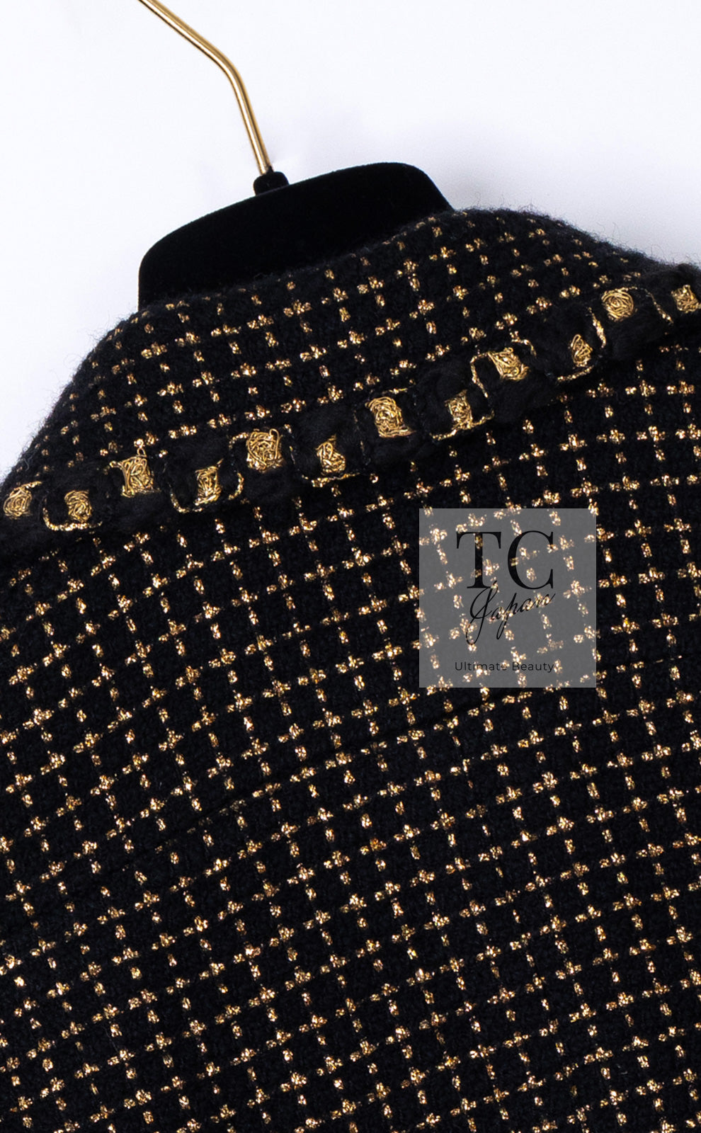 シャネル ジャケット CHANEL ブラック メタリック ゴールド