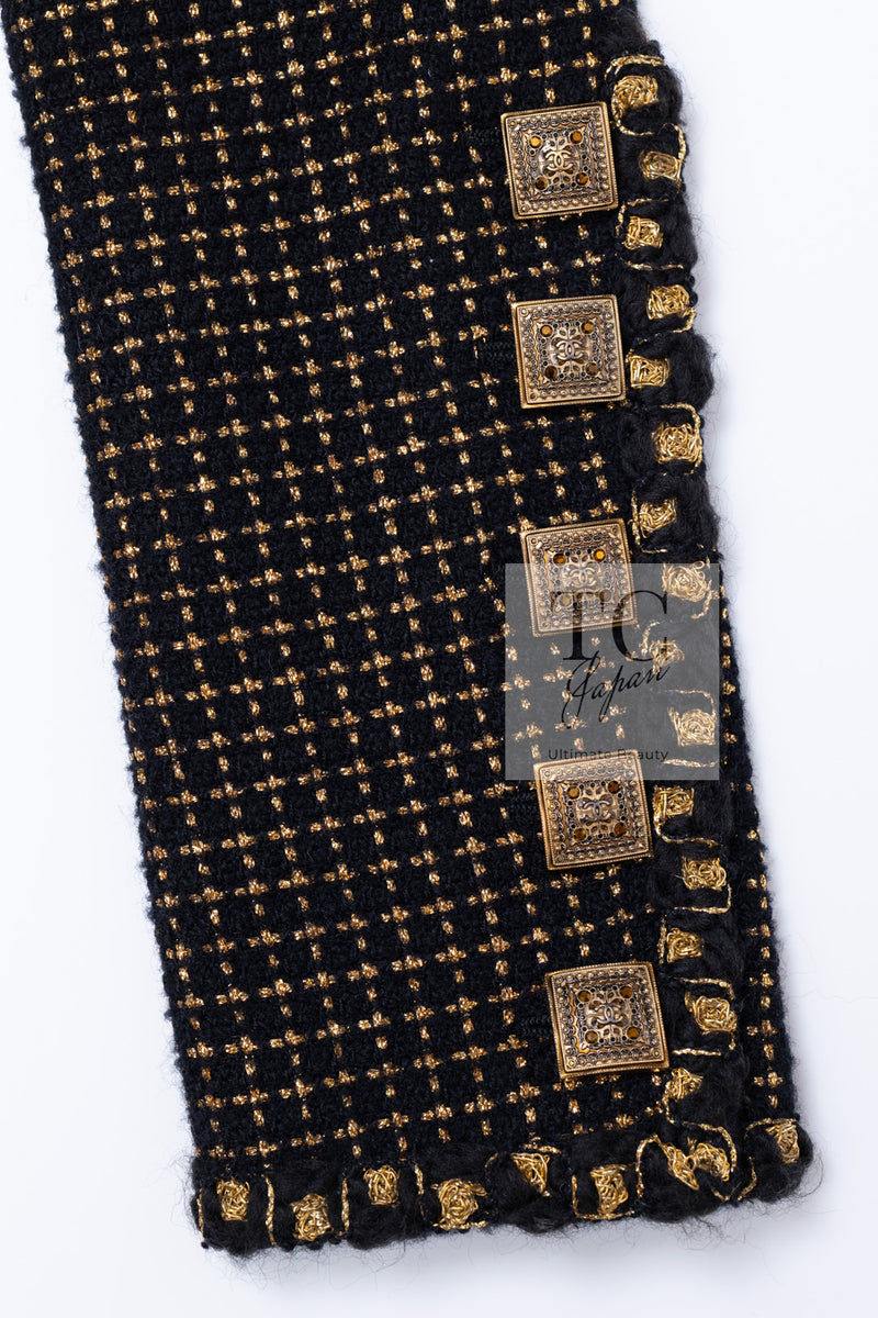 CHANEL 11PF Black Metallic Gold Wood Tweed Jacket 38 シャネル ブラック メタリック ゴールド ウール ツイード ジャケット 即発