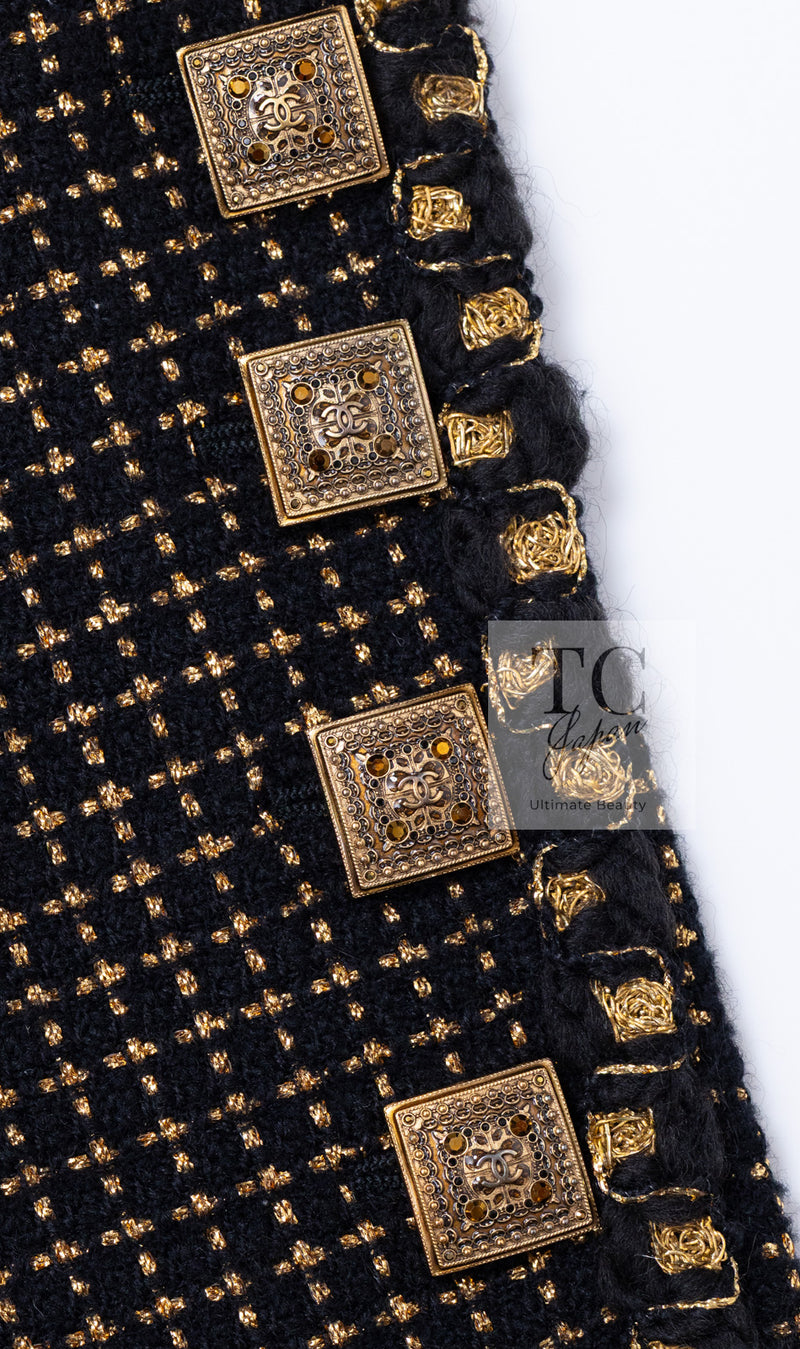 CHANEL 11PF Black Metallic Gold Wood Tweed Jacket 38 シャネル ブラック メタリック ゴールド ウール ツイード ジャケット 即発