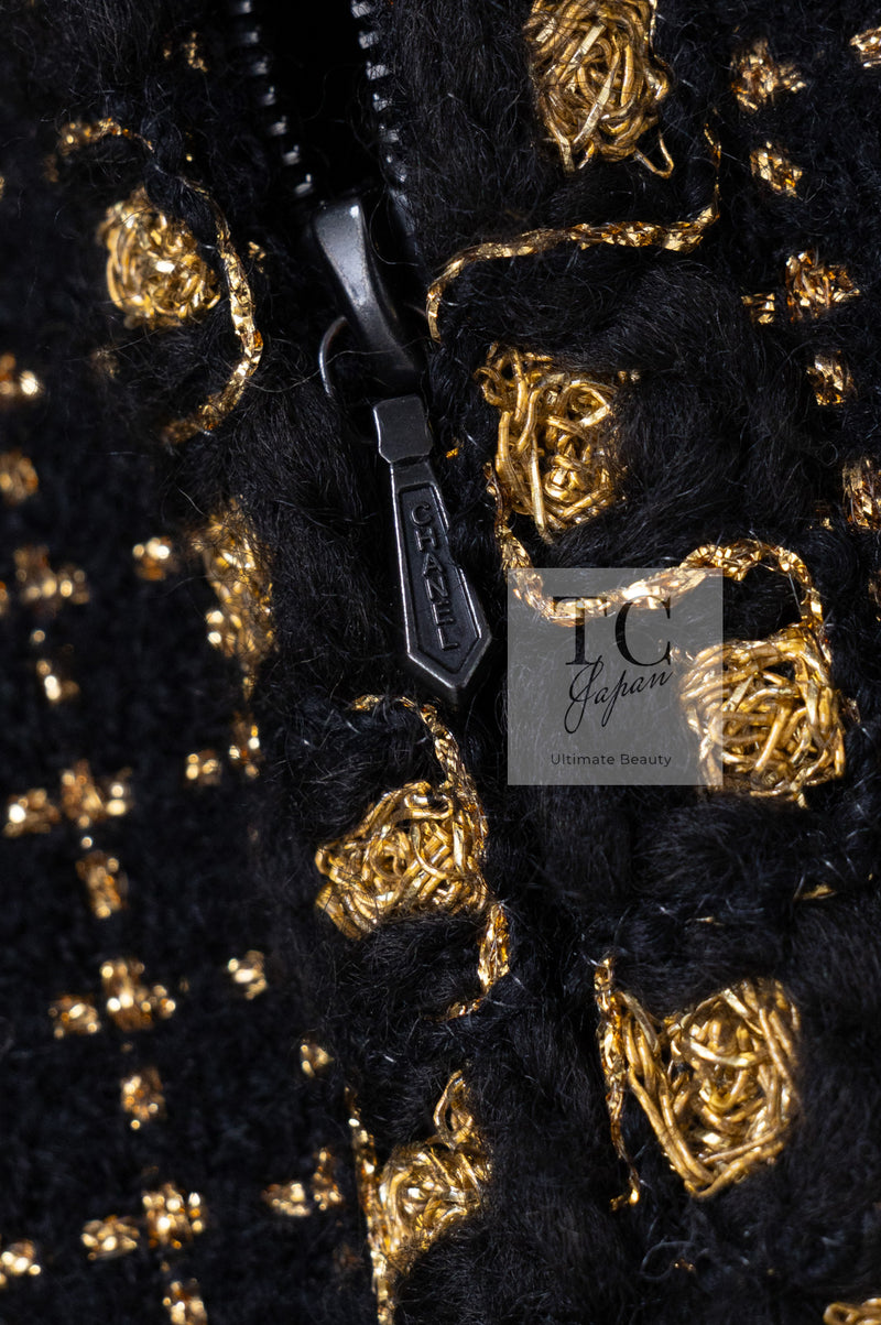 CHANEL 11PF Black Metallic Gold Wood Tweed Jacket 38 シャネル ブラック メタリック ゴールド ウール ツイード ジャケット 即発