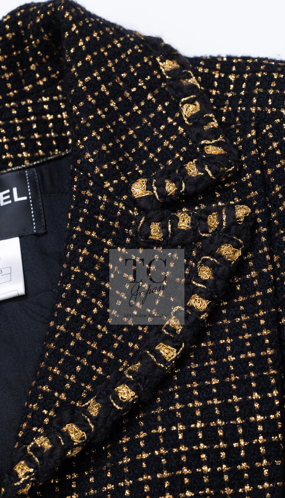 CHANEL 11PF Black Metallic Gold Wood Tweed Jacket 38 シャネル ブラック メタリック ゴールド ウール ツイード ジャケット 即発