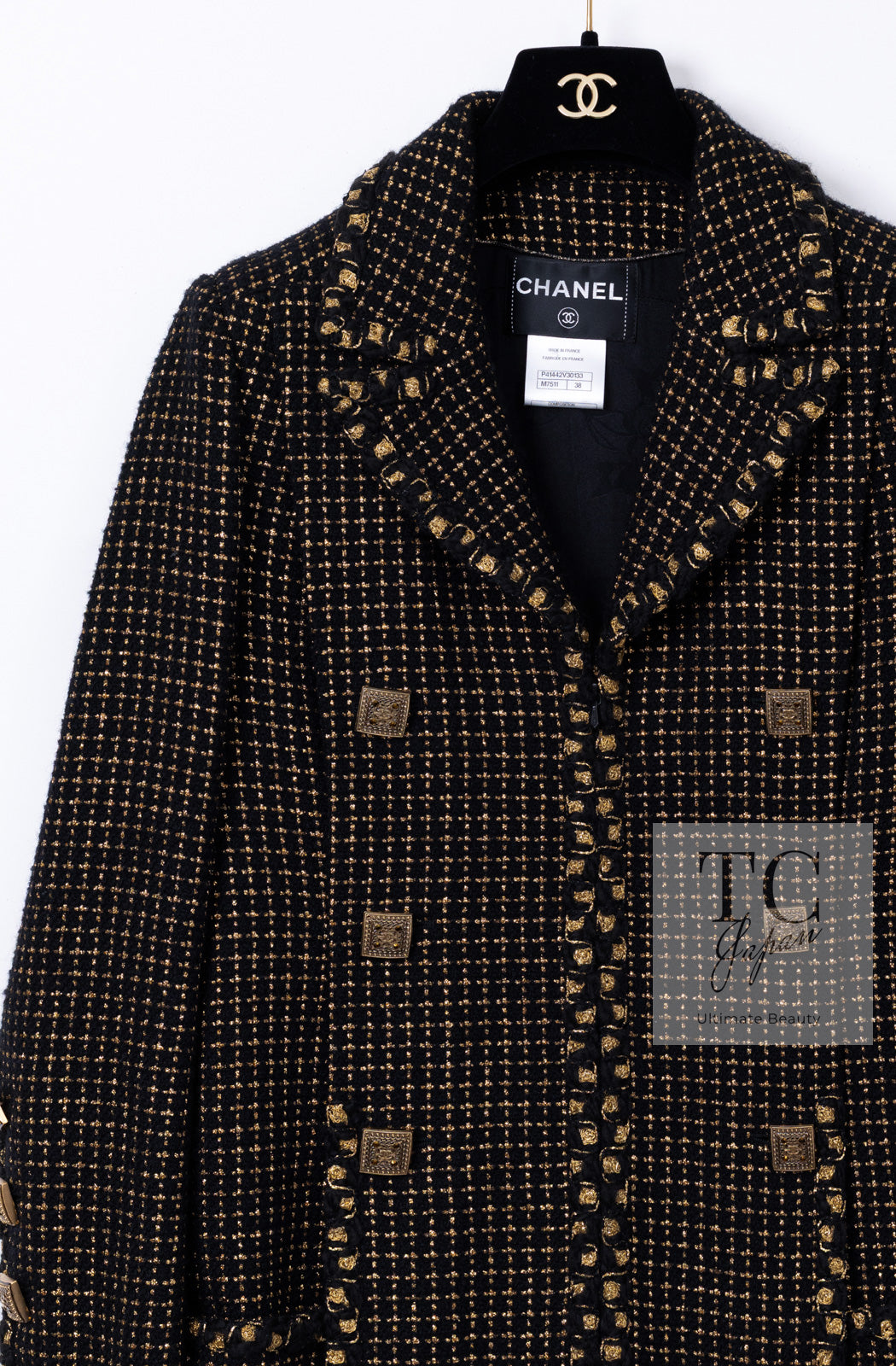 CHANEL 11PF Black Metallic Gold Wood Tweed Jacket 38 シャネル ブラック メタリック ゴールド ウール ツイード ジャケット 即発