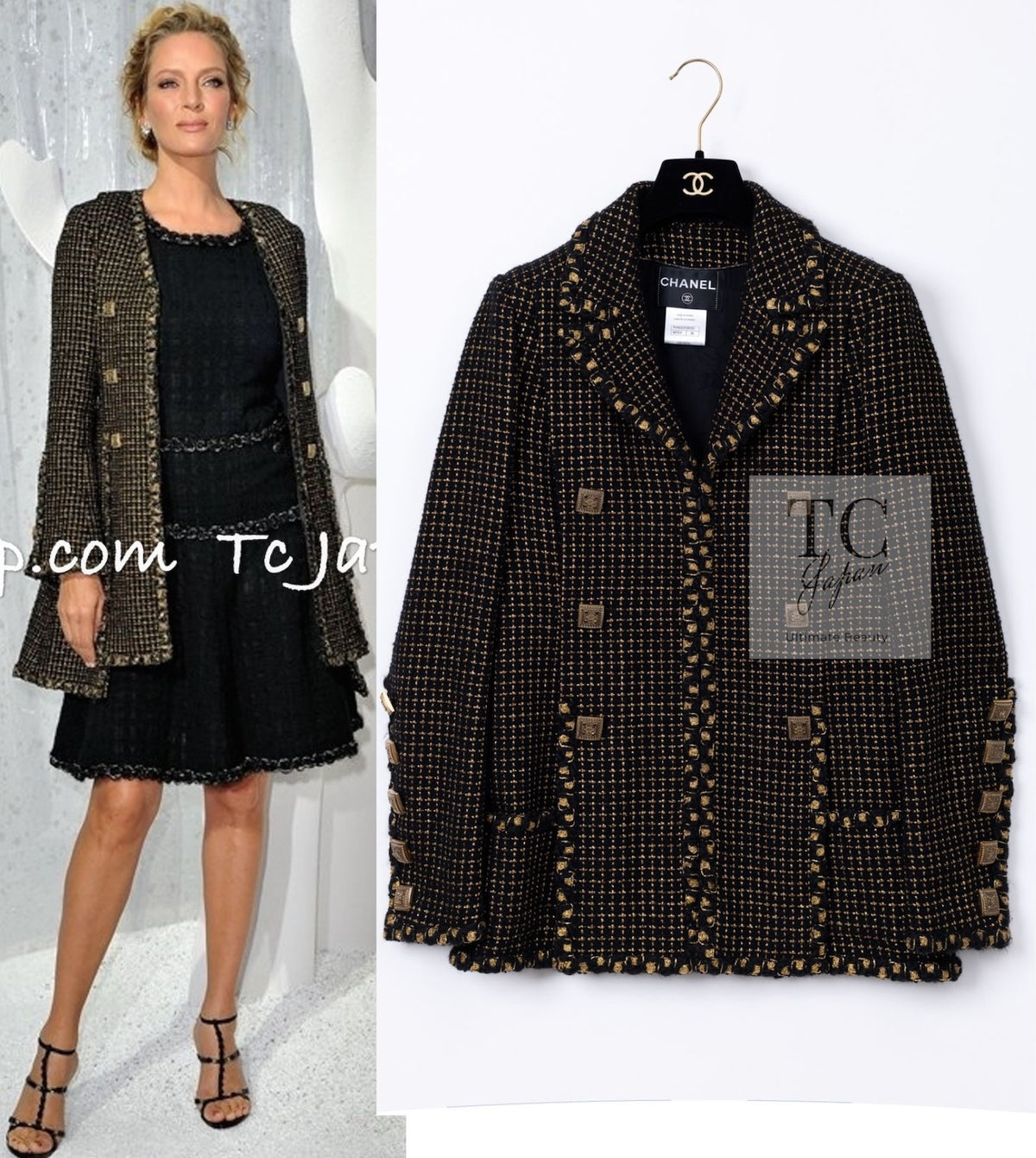 CHANEL 11PF Black Metallic Gold Wood Tweed Jacket 38 シャネル ブラック メタリック ゴールド ウール ツイード ジャケット 即発